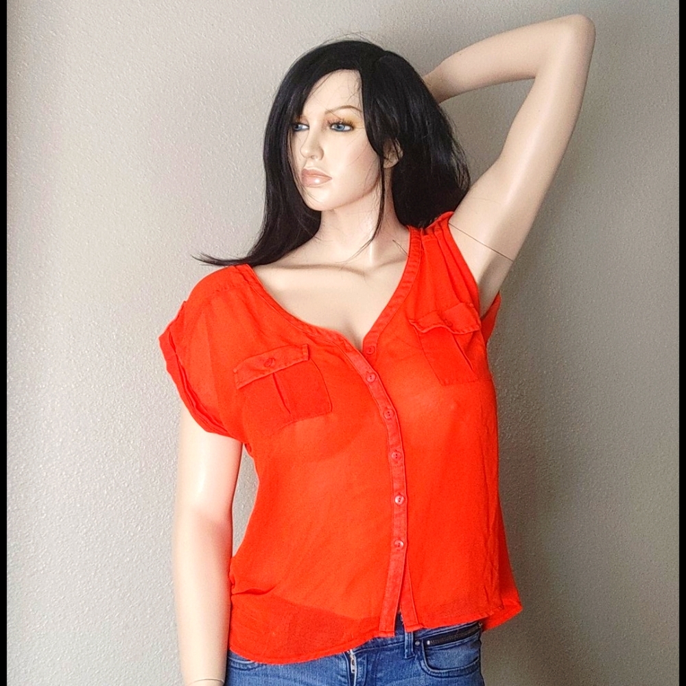 Red Summer Time Sheer Blouse